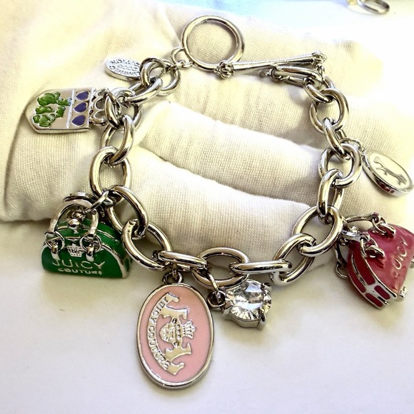 Juicy Couture Jewelry - Rare! Limited Edition Juicy Couture Silver Charm Bracelet Purse Crystal 2008 Y2K